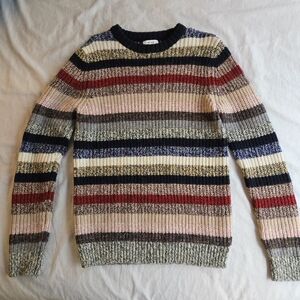 Reiss Multicolor Striped Cozy Crewneck Sweater Chunky Knit Wool Blend Winter